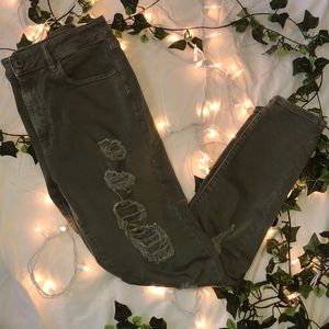 Olive green ripped skinny jeans